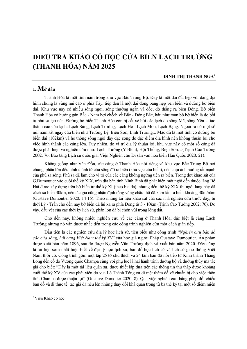 Điều tra Khảo cổ học cửa biển Lạch Trường  (Thanh Hóa) năm 2025