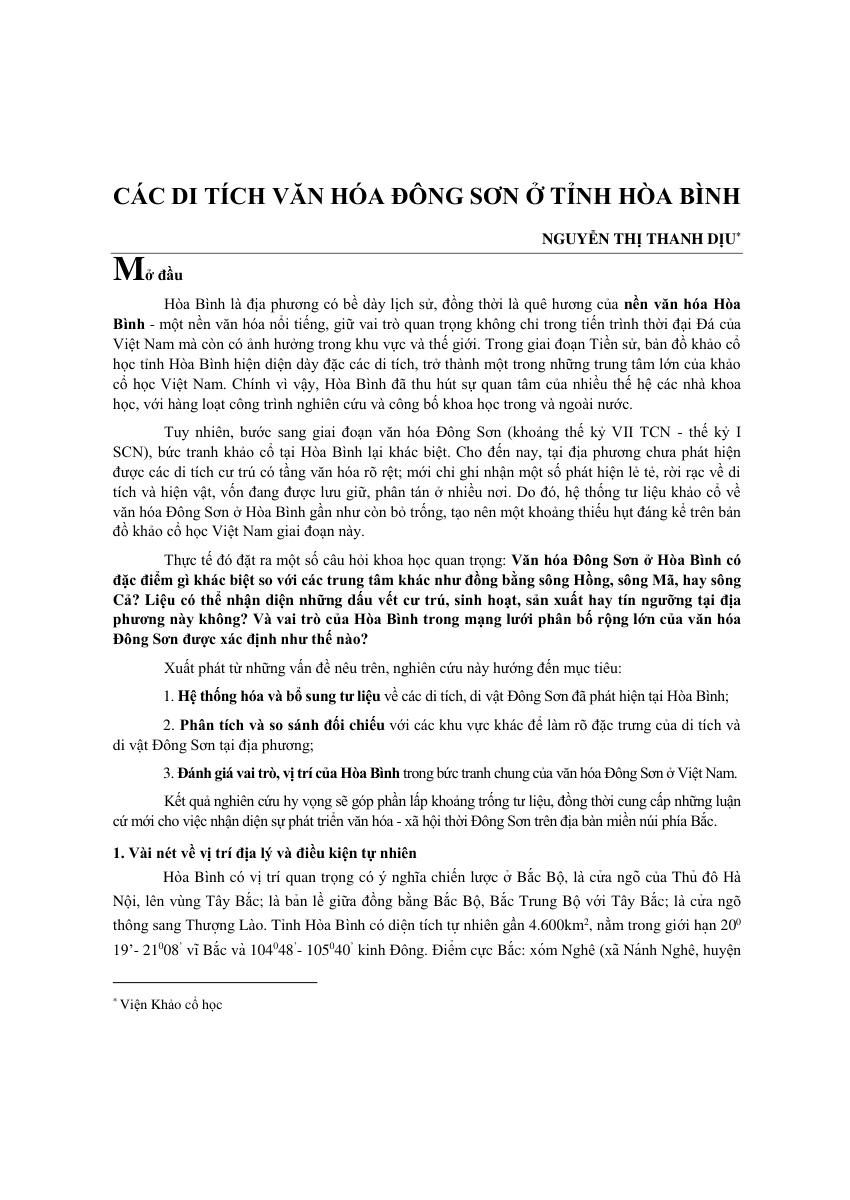 Các di tích văn hóa Đông Sơn ở tỉnh Hòa Bình