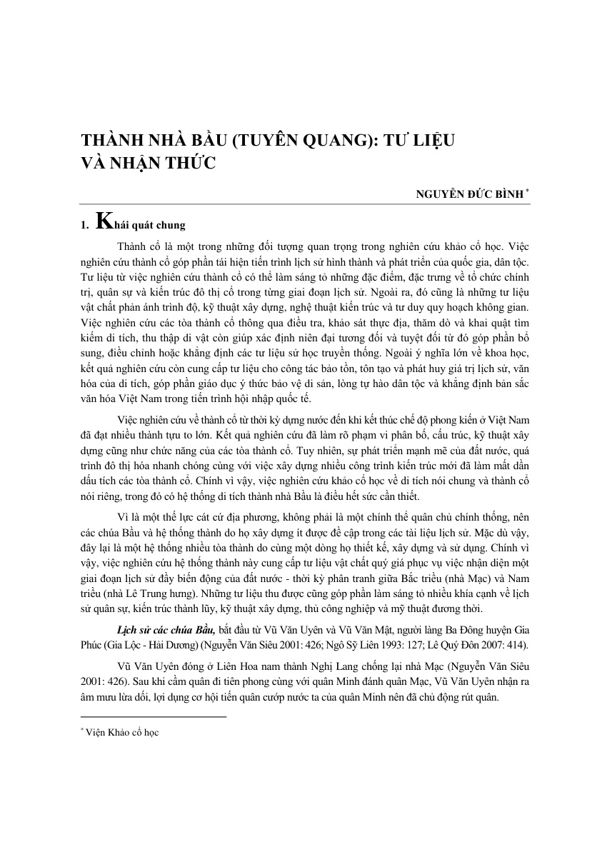 Thành nhà Bầu (Tuyên Quang): Tư liệu và nhận thức